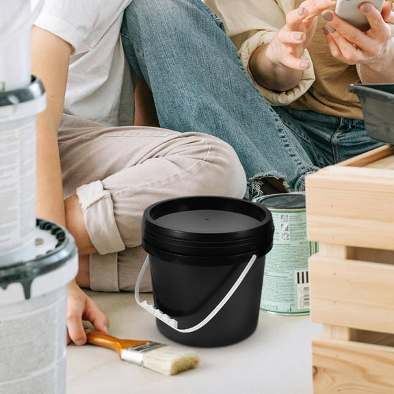 Luxshiny Versatile Black Paint Container with Wide Mouth Lid and Ergonomic Handle for Easy Pouring
