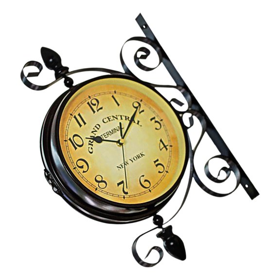 Luxshiny Vintage Double Sided Clock with Iron Case 360 Degree Rotation Silent Wall Clock for Corridor