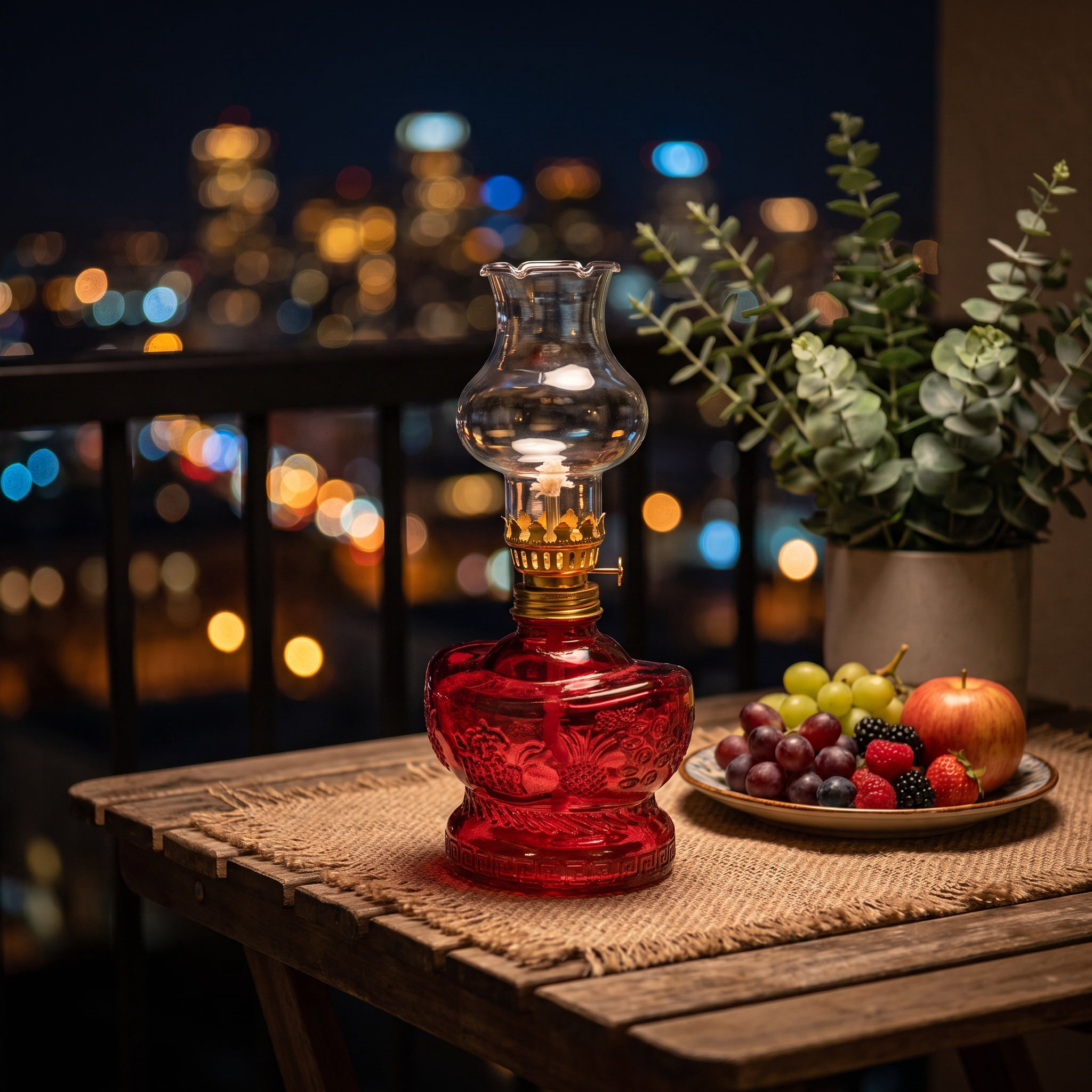 Luxshiny Vintage Kerosene Oil Lamp Windproof Lantern Glass Chimney Red ...