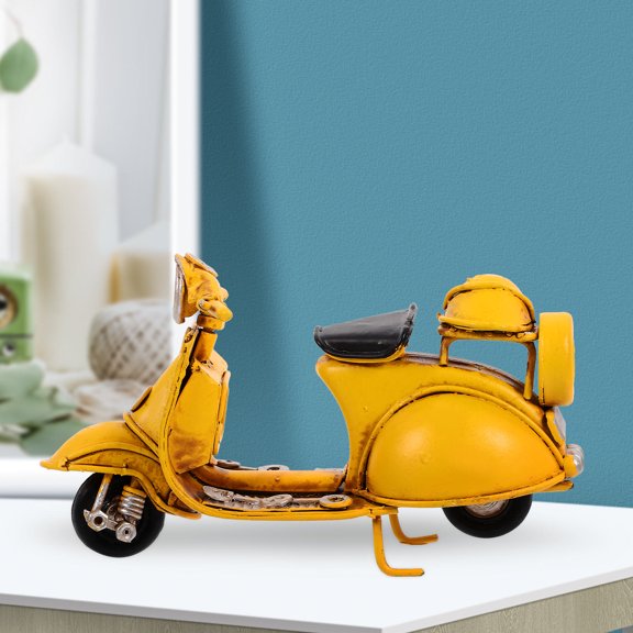 Luxshiny Vintage Yellow Metal Motorcycle Model for Home and Office Desktop Decoration, Collectible Ornament
