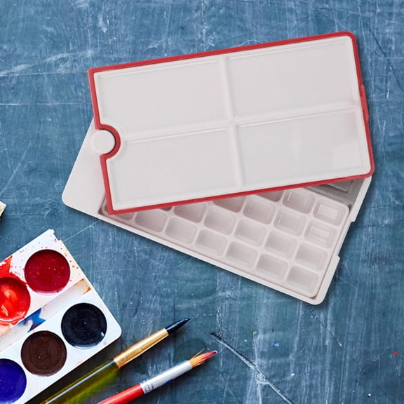 Luxshiny Watercolor Palette Portable Box Large Capacity 28 Wells Rotating Base Red Plastic