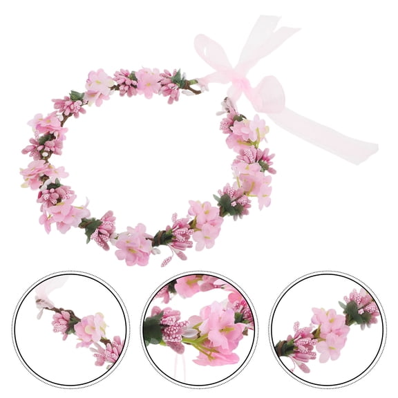 Luxshiny Wedding Floral Crown Tiara Boho Style Pink Ribbon and Wire Bridal Accessory 1Pack