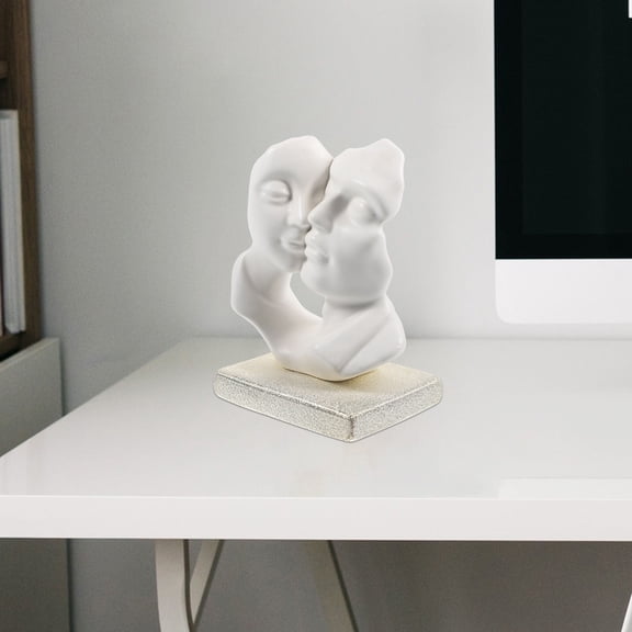 Luxshiny Elegant White Ceramic Couple Sculpture Polished Craft for Bedroom and Living Room