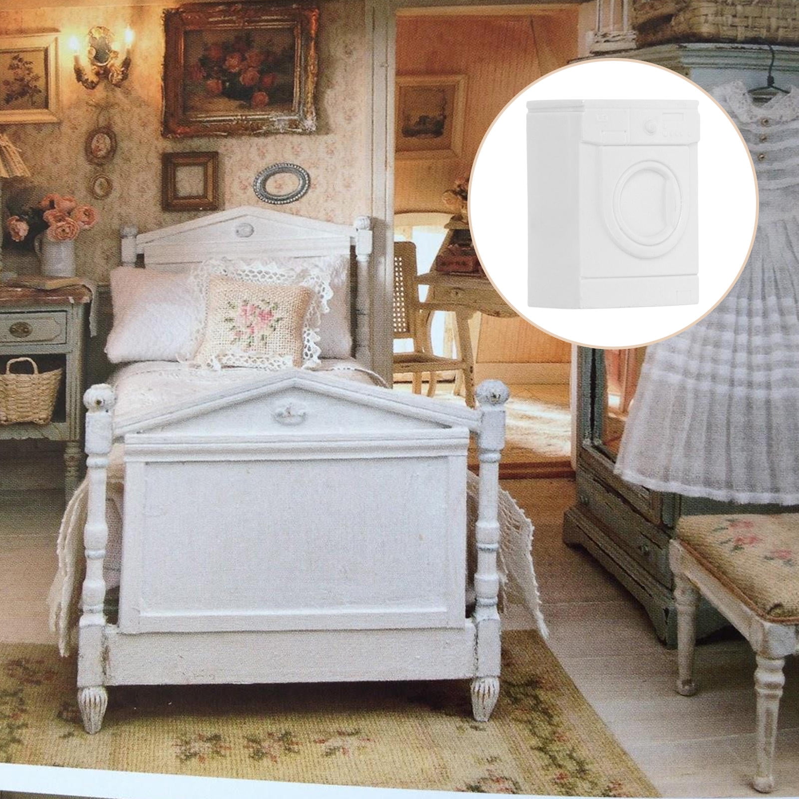 Luxshiny White Mini Washing Machine Toy Realistic Role Playset for Kids Skill Development and Decoration 1:30