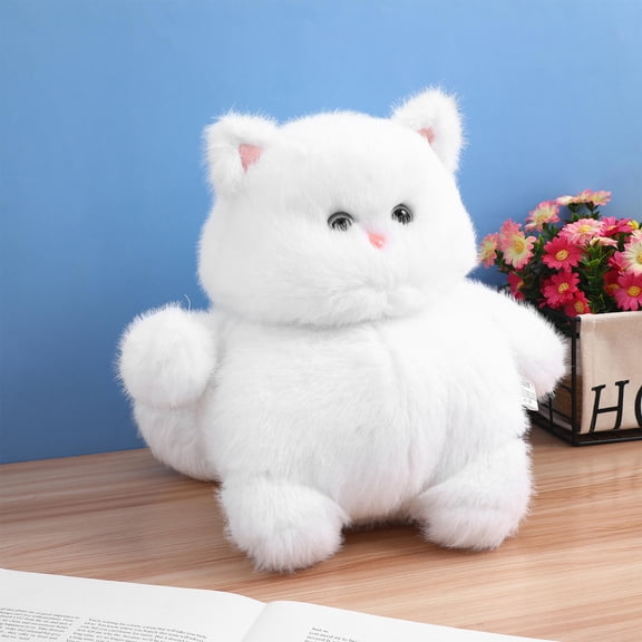 Luxshiny White Plush Stuffed Cat with Soft PP Cotton Filling for Cuddling and Cozy Comfort