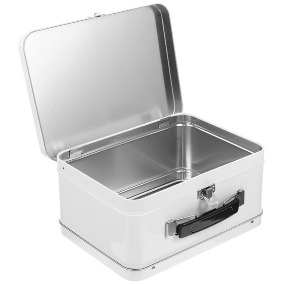 Luxshiny Storage Tin Box Tinplate Case Metal White 1Pcs