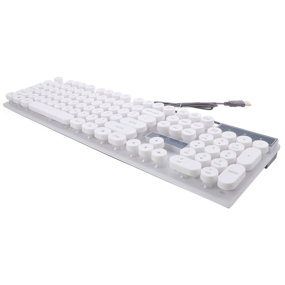 Luxshiny Wired White Glowing Keyboard with Round Keys for Computer and Mobile Device Use