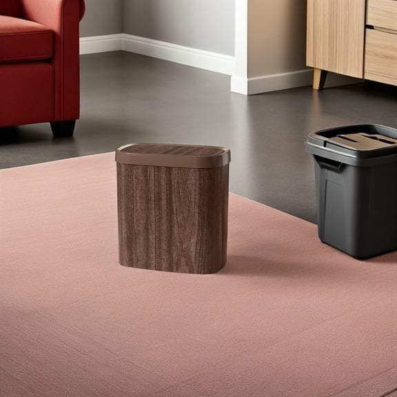 Luxshiny Wood Grain Finish Coffee Trash Can with Lid for Bathroom Kitchen Office Narrow Spaces