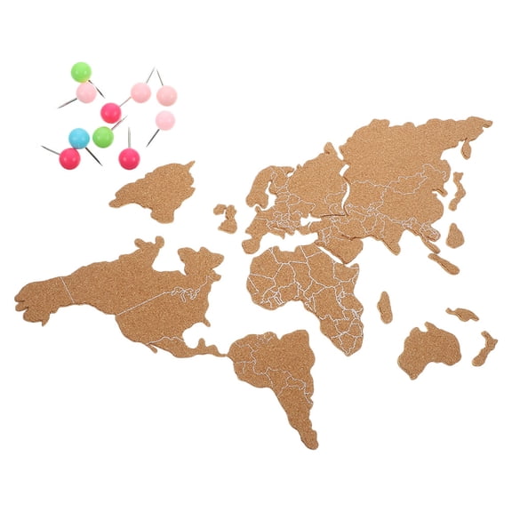 Luxshiny 1Set Light Brown World Map Corkboard with Easy Installation for Creative Wall Decoration
