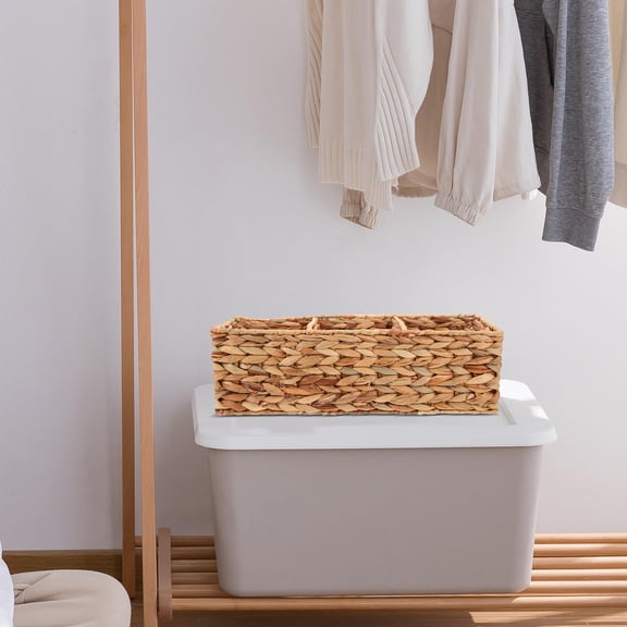 Luxshiny Desktop Woven Basket Storage Basket Light Yellow Straw 1Set