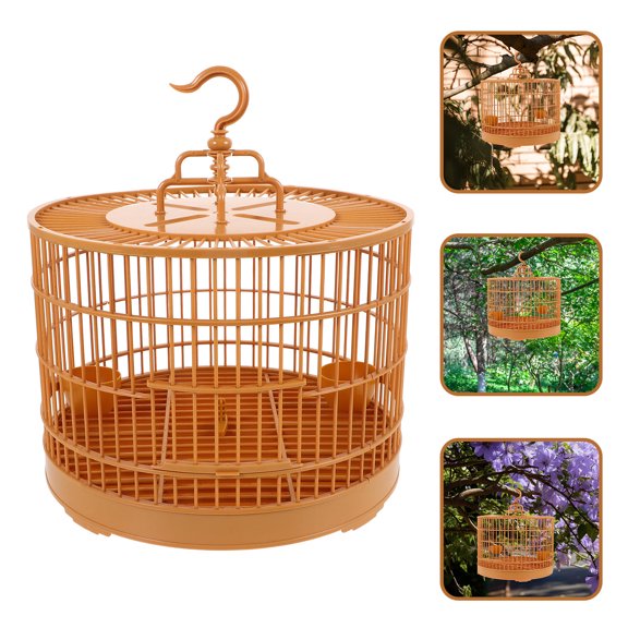 Luxshiny Yellow Round Hanging Bird Cage for Small Pets Decorative Plastic Parrot Cage for Home Use