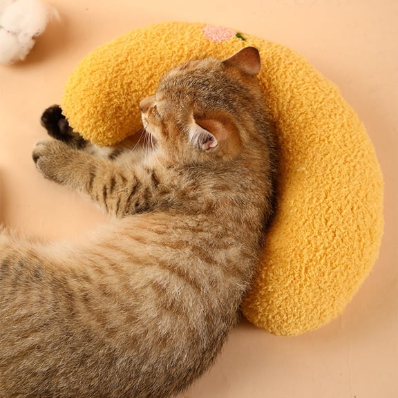 Luxshiny Yellow U-Shape Pet Neck Pillow for Cats, Comfortable Cervical Spine Support and