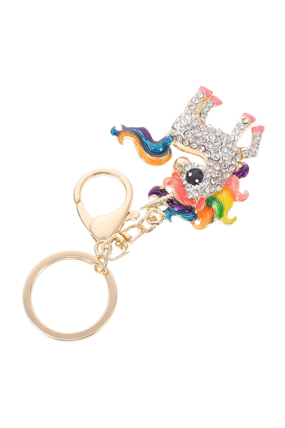 Unicorn Shape Key Chain Multi Color Rhinestone Bag Hanging Decor