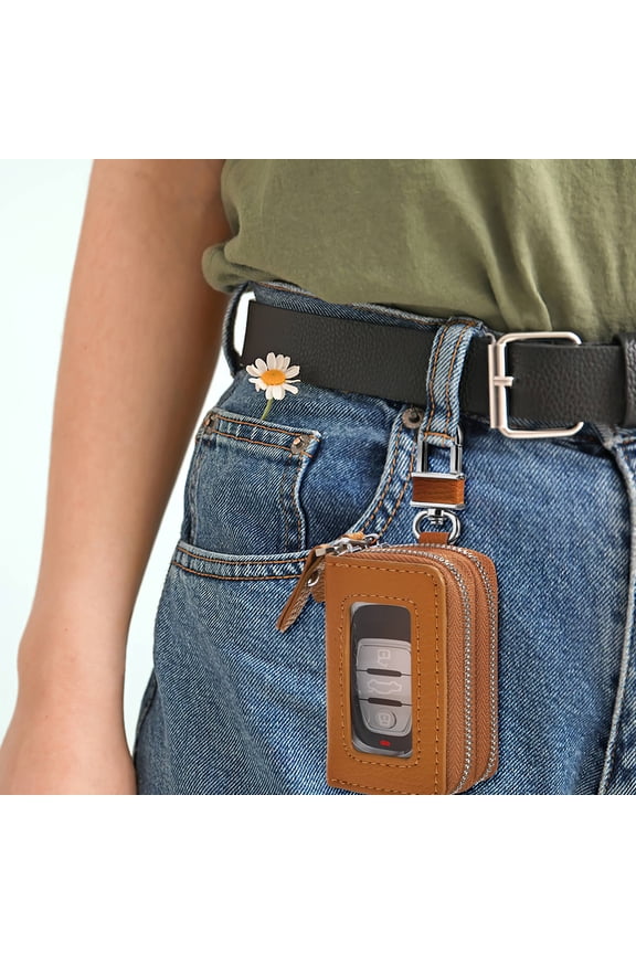 Zipper Key Bag Car Key Cover Pouch Brown Scratch Resistance Office 1Pack