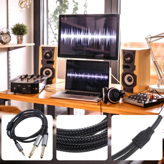 Luxshiny Stereo Jack to 2 Mono Jacks 1 4 to Dual 3 5Mm Audio Splitter Cable Black Nylon