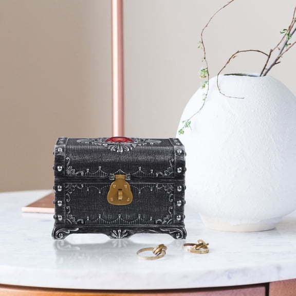 Luxshiny Silver Plastic Jewelry Storage Box Compact Retro Treasure Chest with Latch Lock