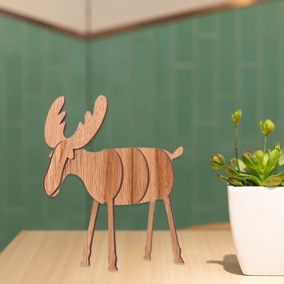 Luxshiny Mule Deer Figurine Wooden Khaki Vintage Christmas Decoration