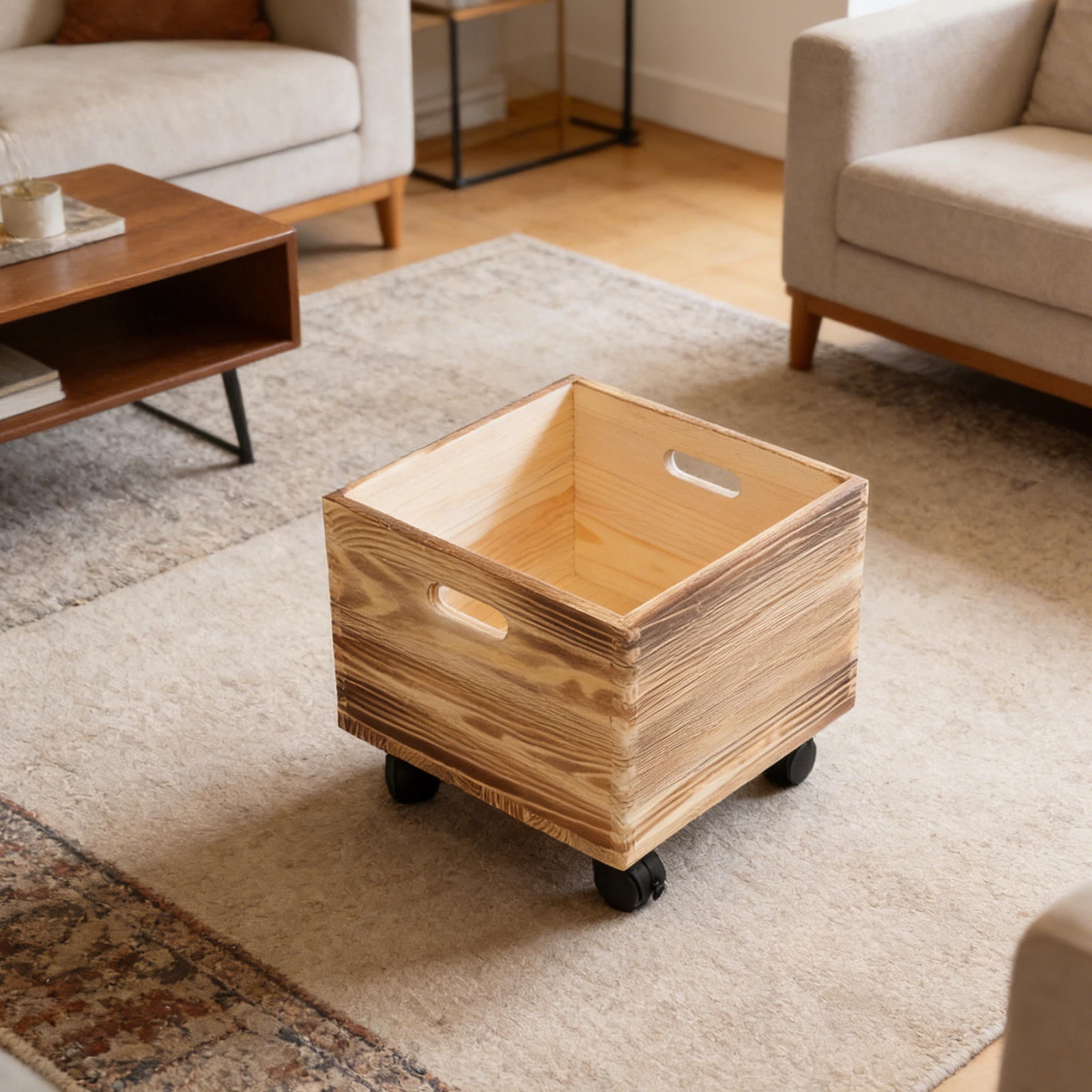 Luxshiny re with Wheels Storage Box Wooden for Books and Magazines ...