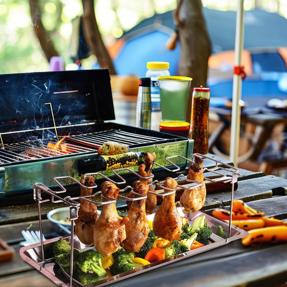 Luxshiny Foldable Stainless Steel Chicken Leg and Wing Rack for Kitchen Grilling with Even Heat Distribution