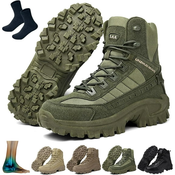 Luxsines Leather Boots, Cryonessa Mens Orthopedic Support Anti-Puncture Work Boots Waterproof Anti-Sprain Hiking Boots