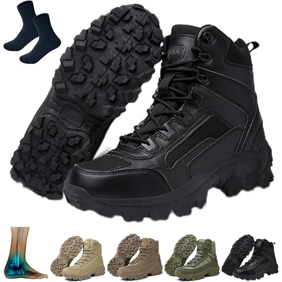 Luxsines Leather Boots, Cryonessa Mens Orthopedic Support Anti-Puncture Work Boots Waterproof Anti-Sprain Hiking Boots