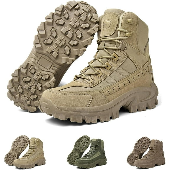 Luxsines Leather Boots,Men's Waterproof Side Zipper Outdoor Combat Boots,Mens Orthopedic Support Anti-Puncture Work Boots