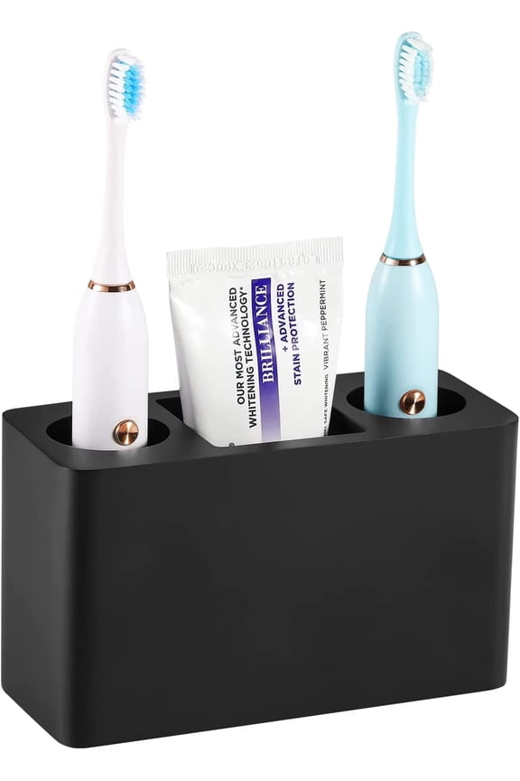 3-Slot Toothbrush Holder, Natural Solid Print Bathroom Accessory, Electric Toothbrush and Toothpaste Holder, Resin Bathroom Countertop Storage, Black