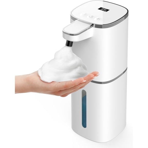 Luxspire Automatic Foaming Soap Dispenser, Touchless Foam Soap Dispenser, Rechargeabled 9 Adjustable Levels & IPX5 Waterproof Wall Mounted 420ml Soap Container for Bathroom, Kitchen and Hotel, White