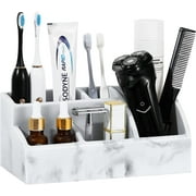 Luxspire Bathroom Counter Organizer, 5 Slot Toothbrush Holder, Marble Bathroom Accessories, Gravel White