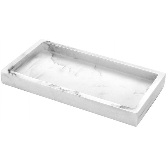 Luxspire Bathroom Vanity Tray, 8 x 4 inch Resin Dresser Jewelry Ring Dish Tank Storage Kitchen Sink Countertop Organizer Plate Holder for Perfume Soap Towel Bathroom Accessories, Mini, Gravel White