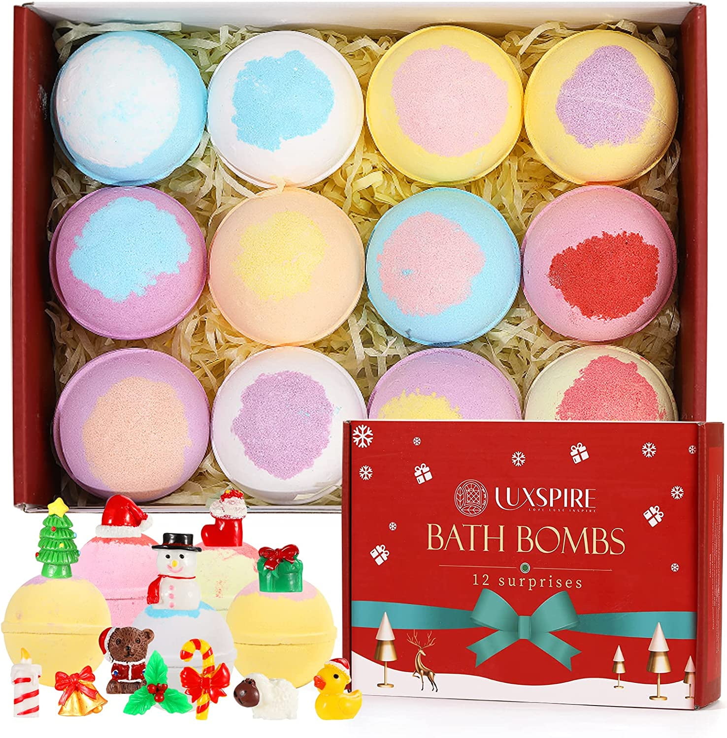 Luxspire Christmas Bath Bombs for Kids, 12 Pack Bath Bombs with