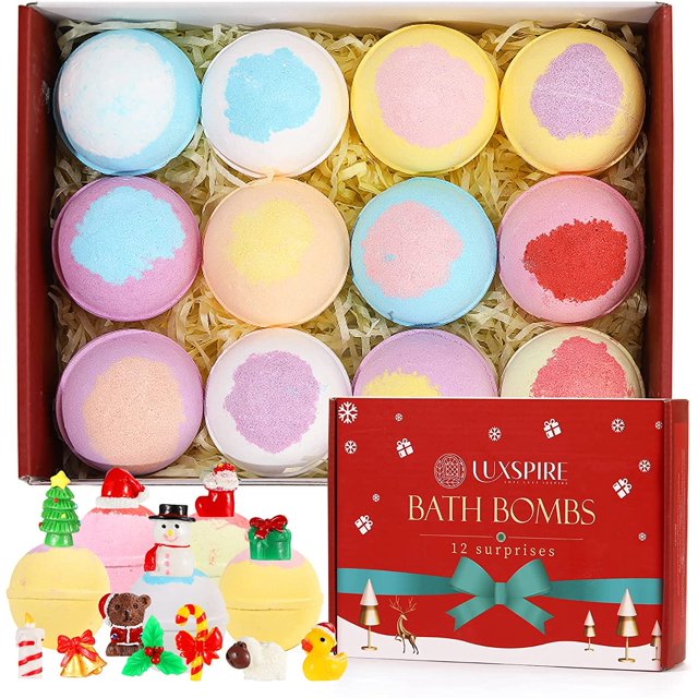 Luxspire Christmas Bath Bombs for Kids, 12 Pack Bath Bombs with Christmas Surprise Inside, Kids