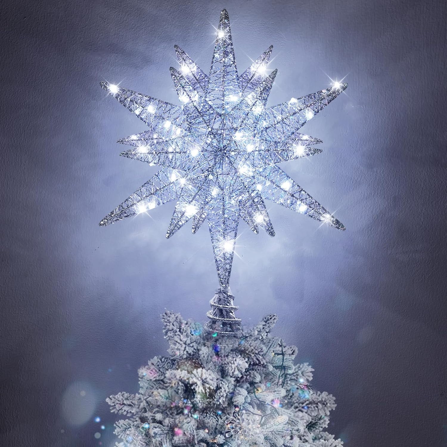 Luxspire LED Christmas Star Tree Topper, Battery Powered 3D