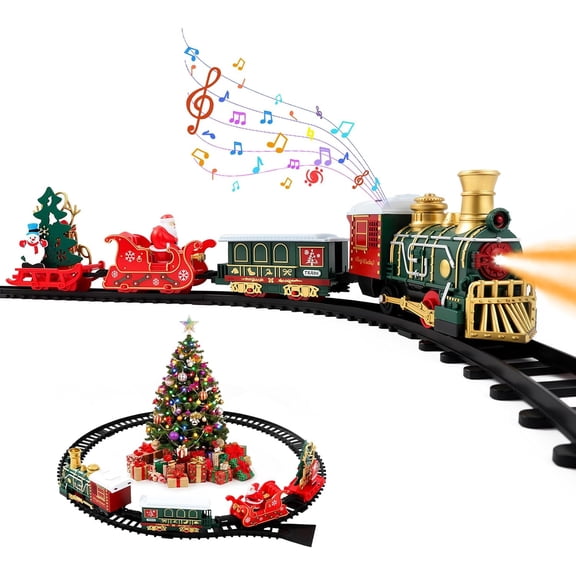 Luxspire Christmas Train Set, Christmas Tree Train with Santa Sleigh Car for Ages 4 5 6 7 8+, Christmas Toy Train & Gifts for Kids