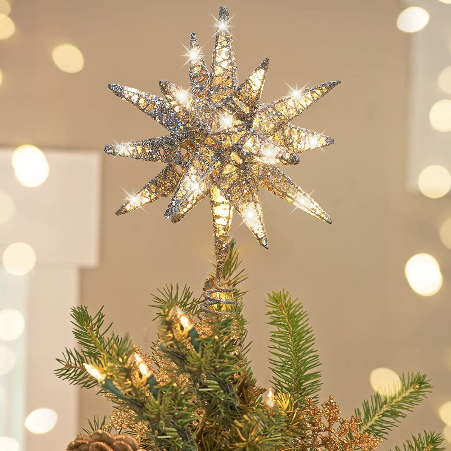 Luxspire Christmas Tree Topper, Christmas Decorations Tree Topper Light