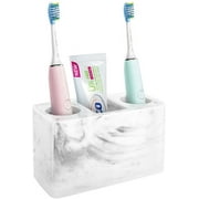 Luxspire Electric Toothbrush Holder, 3 Slots Large Marble Toothbrush Toothpaste Stand, Resin Storage for Bathroom Accessories Vanity Counter Sink Organizer Caddy Marble Style- Ink White