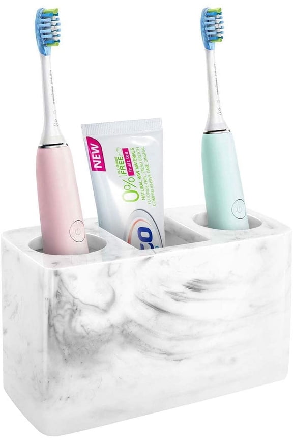 Electric Toothbrush Holder, 3 Slots Large Marble Toothbrush Toothpaste Stand, Resin Storage for Bathroom Accessories Vanity Counter Sink Organizer Caddy Marble Style- Ink White