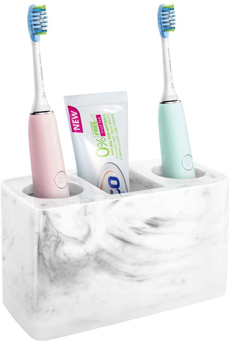 White Marble Resin 3-Slot Toothbrush and Toothpaste Holder