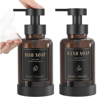 Luxspire Foaming Soap Dispenser, Glass Foam Pump Soap Dispenser, Non-Slip Hand Soap Dispenser with 5 Waterproof Labels, 15 Oz Refillable Liquid Soap Dispenser for Bathroom & Kitchen, Amber, 2 Pack