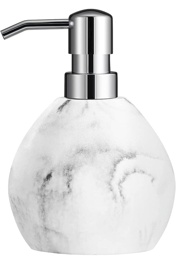 Hand Soap Dispenser, 15.2 oz Marble Hand Lotion Bottle, Stainless Steel Pump Lotion Container, Refillable Liquid Hand Soap Jar, Resin Shower Dispensers for Bathroom, Kitchen, Gravel White