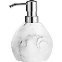 Luxspire Hand Soap Dispenser, 15.2 oz Marble Hand Lotion Bottle, Stainless Steel Pump Lotion Container, Refillable Liquid Hand Soap Jar, Resin Shower Dispensers for Bathroom, Kitchen, Gravel White