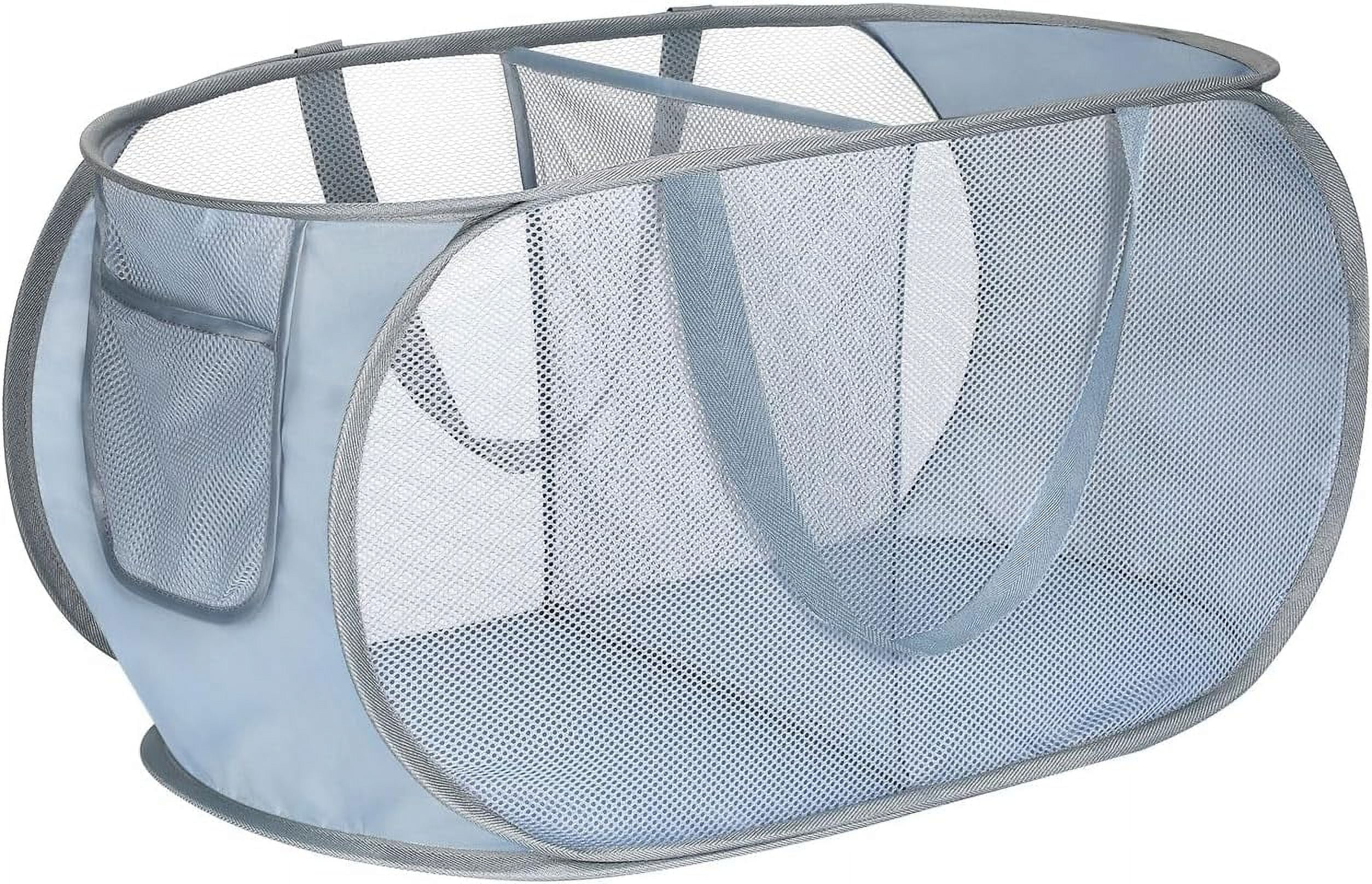 Luxspire Pop up Laundry Hamper, 70L Foldable Laundry Basket, 2 Compartments Mesh Laundry Basket with Side Pocket, Mesh Hamper, Portable Laundry Basket for Bathroom Dorm Travel, Grey