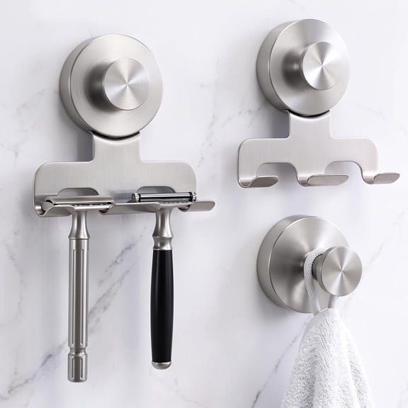 Luxspire Razor Holder for Shower Heavy Duty Suction Cup Hooks for Shower, Metallic Silver