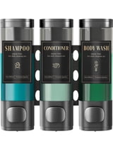 Luxspire Shampoo and Conditioner Dispenser, No Drill Wall Mounted Shower Soap Dispenser 3 Chamber with Waterproof Labels, Easy Refill Soap Dispenser for Bathroom Hotel Kitchen, Gray