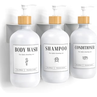 Luxspire Shampoo and Conditioner Dispenser, Shower Soap Dispenser Wall Mounted 3 Sets White Plastic Bottles Bamboo Pump, 500ml Shampoo and Conditioner Bottles for Bathroom, Shower Wall and Hotel