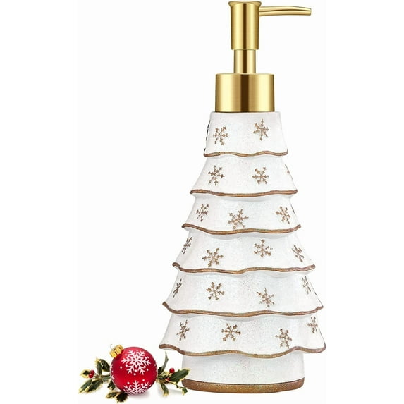 Luxspire Snow Flocked Christmas Tree Soap Dispenser, Christmas Decor Resin Liquid Hand Soap Dispenser Refillable Dish Soap Lotion Bottle Jar No Leak for Kitchen Shower Bathroom Countertop, 300ml