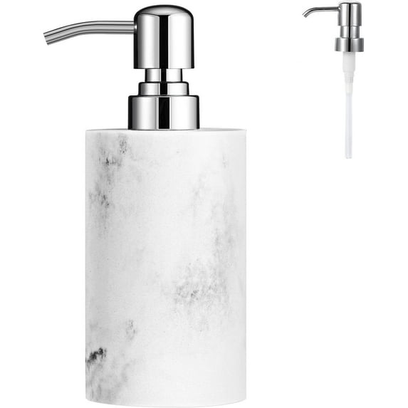 Luxspire Soap Dispenser, Marble White Lotion Soap Dispenser Bottle, Refillable Shampoo Container, Stainless Steel Pump Hand Soap Resin Dispenser for Bathroom, Kitchen, 10.8oz/320ml - Gravel White