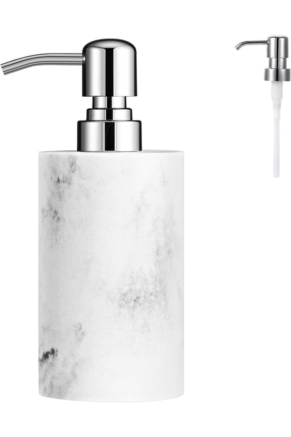 Soap Dispenser, Marble White Lotion Soap Dispenser Bottle, Refillable Shampoo Container, Stainless Steel Pump Hand Soap Resin Dispenser for Bathroom, Kitchen, 10.8oz/320ml - Gravel White