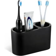 Luxspire Toothbrush Holder, 2 Slots Toothbrush and Toothpaste Holdersfor Bathrooms, Resin Toothbrush Holder Electric Toothbrush Stand for Vanity Countertop, Bathroom Accessories, Matte Black