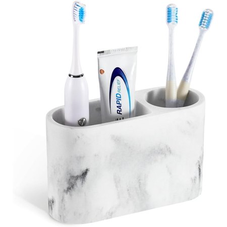 Luxspire Toothbrush Holder, 2 Slots Toothbrush and Toothpaste Holdersfor Bathrooms, Resin Toothbrush Holder Electric Toothbrush Stand for Vanity Countertop, Bathroom Accessories, Gravel White